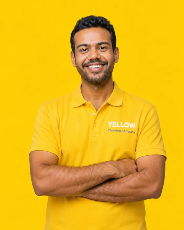 Yellow team member in the company uniform