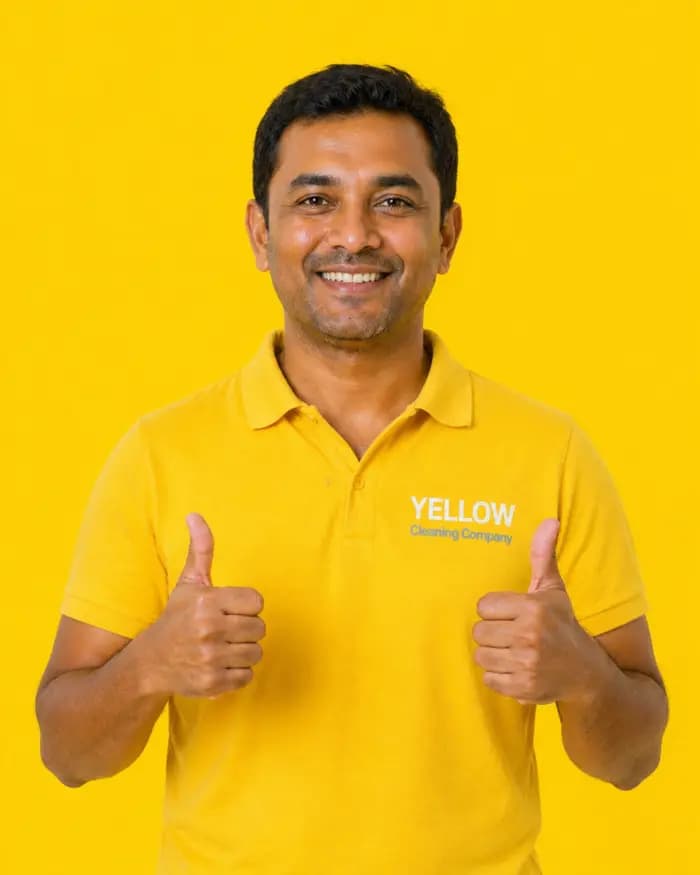 Yellow team member in the company uniform